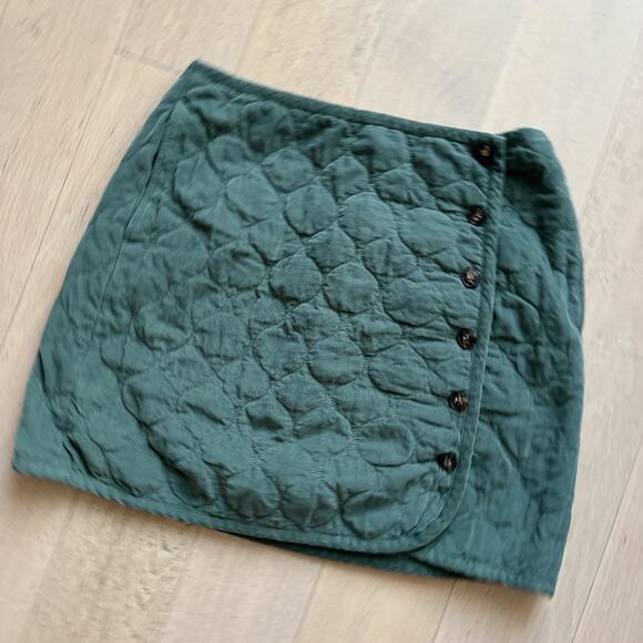 MADEWELL Corduroy Quilted Mini Wrap Skirt Sage Green A-Line Button | 10 - Picture 9 of 9